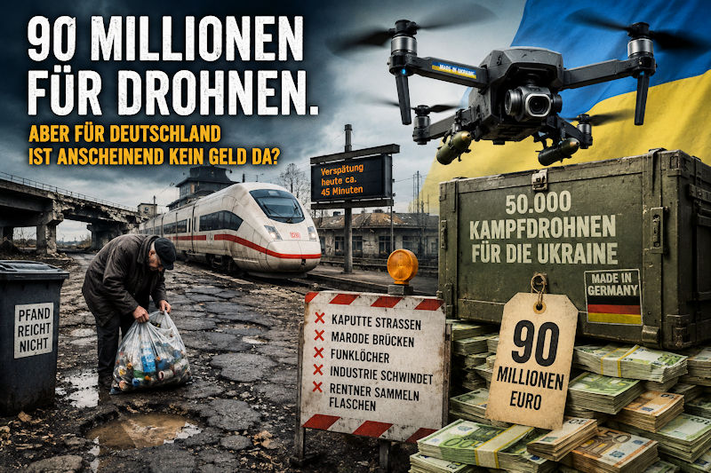 90 Millionen für Drohnen. Aber für Deutschland ist angeblich kein Geld da?