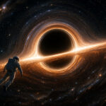 Astronaut vor schwarzem Loch-k