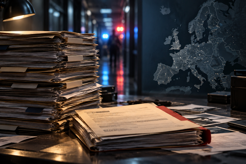 Aktenstapel im Schatten Europas