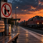 Bierfass neben dem Alkoholverbotsschild