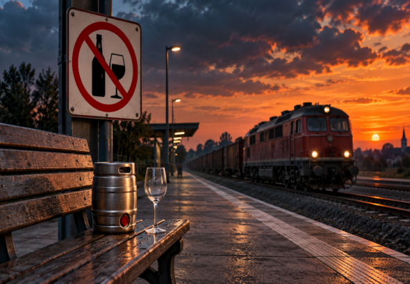 Bierfass neben dem Alkoholverbotsschild