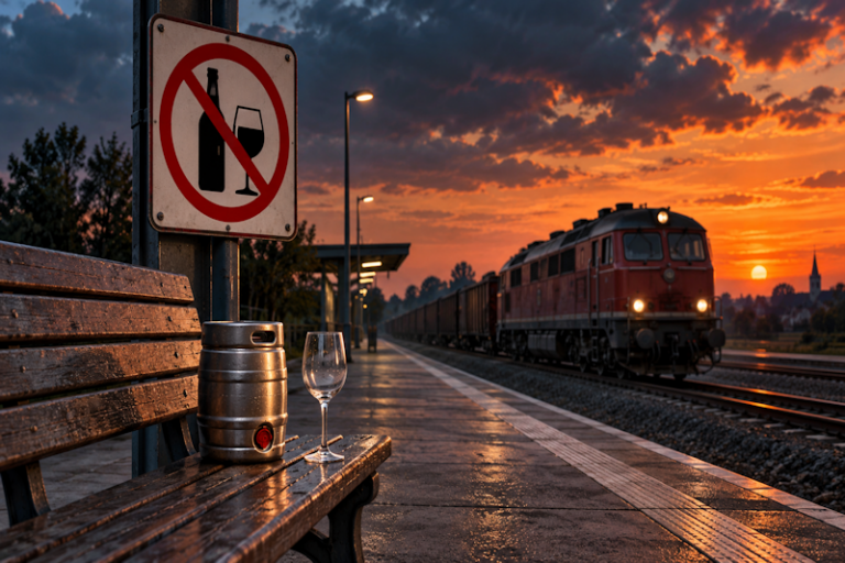 Bierfass neben dem Alkoholverbotsschild