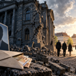 Bröckelnde Parteizentrale, versiegelter Umschlag