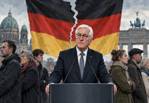 Geteilte Flagge am Einheitstag Steinmeier