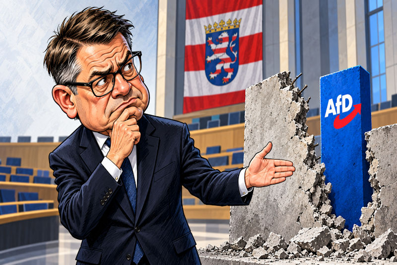 Hessisches Parlament zwischen Mauer und blauer Säule
