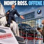 Hohes Ross vor dem BMW-Autohaus