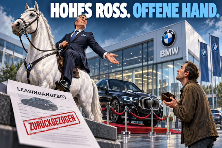 Hohes Ross vor dem BMW-Autohaus