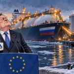 LNG-Tanker hinter dem EU-Podium