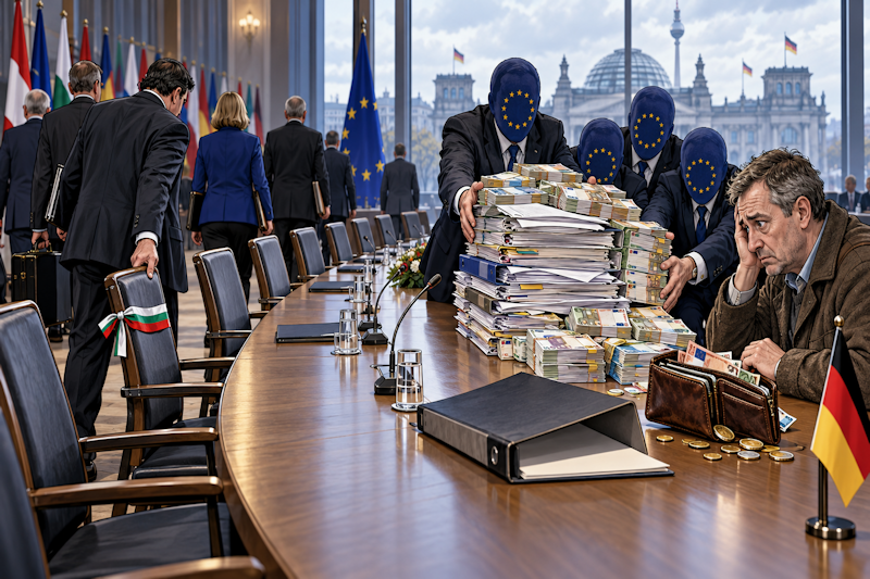 Leere EU-Stühle, volle Rechnungsstapel