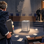 Leere Wahlurne, eilende Abgeordnete