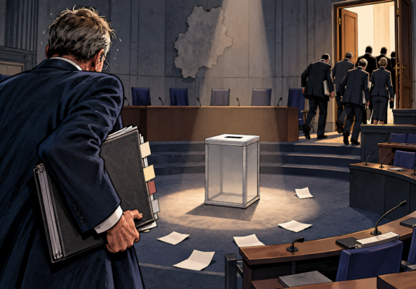 Leere Wahlurne, eilende Abgeordnete
