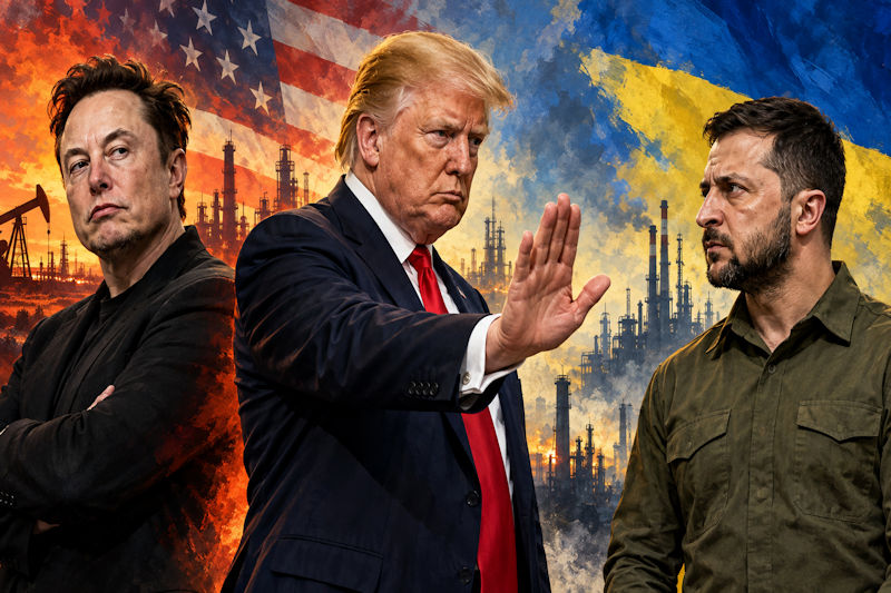 Musk, Trump und Selenskyj im Stoppmoment