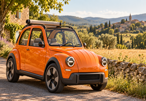 Oranger 2 CV Concept im Abendlicht