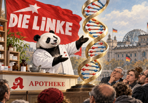 Panda, DNA und rote Parteifahne