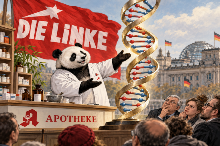 Panda, DNA und rote Parteifahne