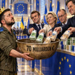 Satirische Geldübergabe mit 70 Milliarden