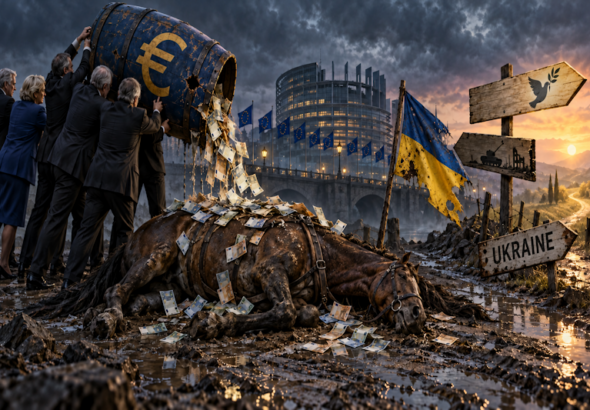 Ukraine-Flagge am toten Pferd