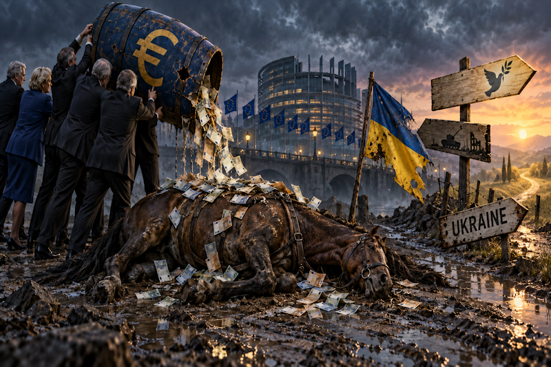 Ukraine-Flagge am toten Pferd