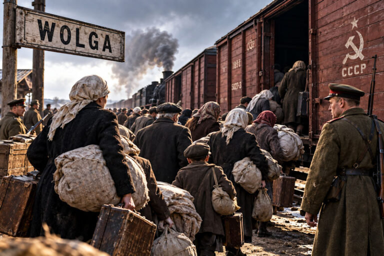 Zwangsdeportation am Bahnhof Wolga